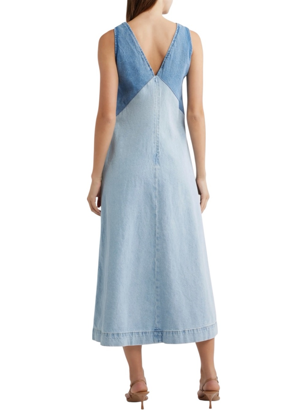 Torn by Ronny Kobo Azura Two-Tone Denim Midi Dress NWT - Picture 2 of 16